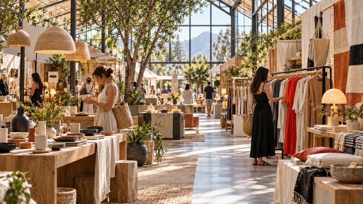 Visualización editorial conceptual de un bazar de diseño, moda y objetos para el hogar; no es una fotografía documental de Bazar ED.