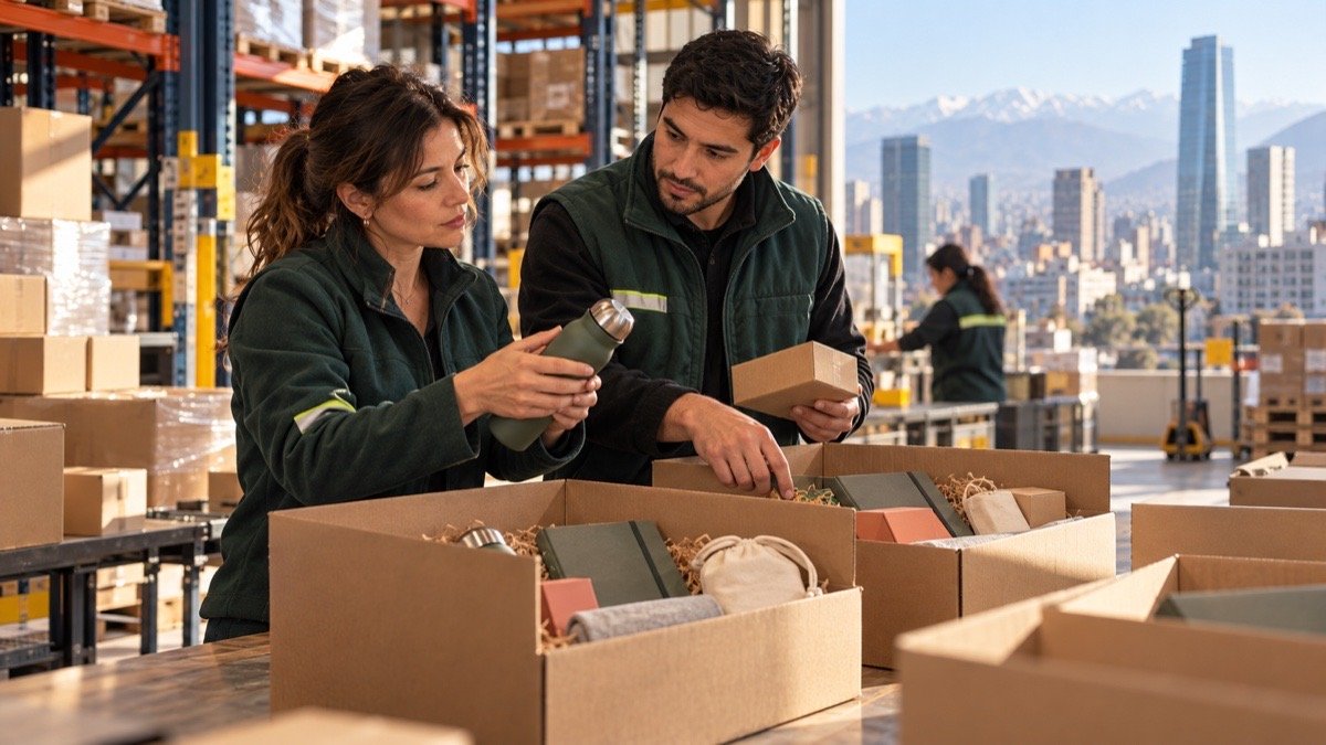 Equipo de logística prepara kits, inventario y pedidos en un centro de distribución.