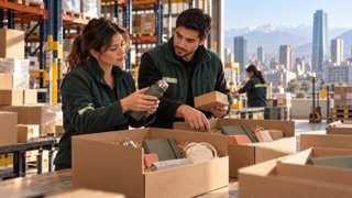 Equipo de logística prepara kits y despachos en un centro de distribución.