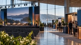 Visualización conceptual de una feria profesional en un centro de convenciones del sur de Chile, para la guía de SurActivo.